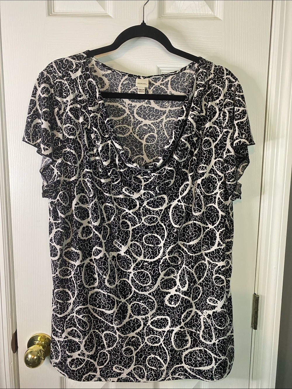 Merona Black and White Swirl Print Cowl Neck Blouse Size 20/22 Wide